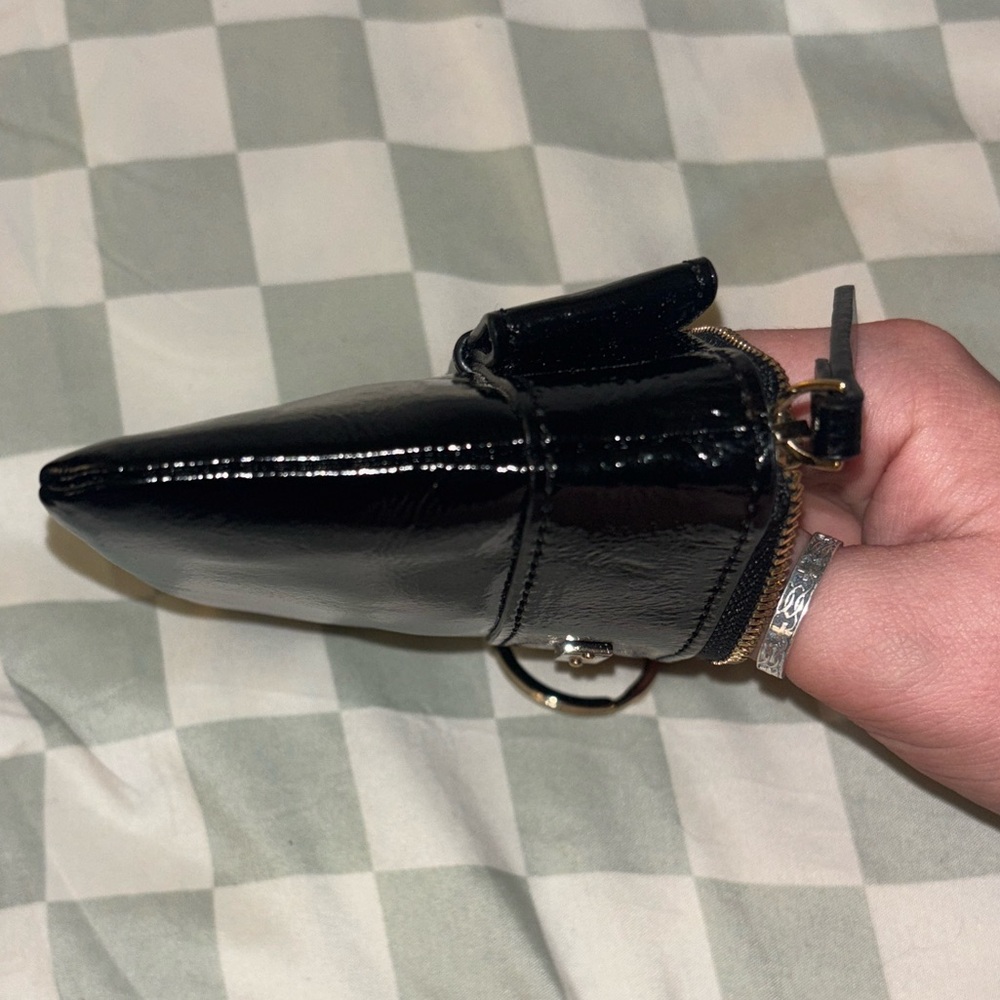 Kate Spade Glossy Black Leather Wristlet with Gold Ring — Storybook Lining - Picture 7 of 16